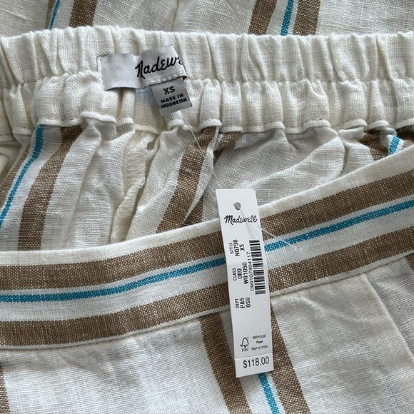 Madewell 100% Linen Striped Column Maxi Skirt XS Side Slit Summer - Picture 10 of 11